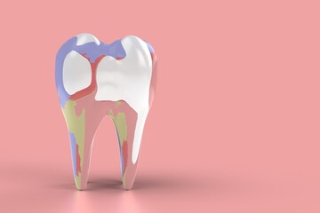 Happy colorful teeth. Cleaning teeth with creativity. Represents fun, think outside the box. 3d render.