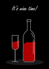 Wine bottle and glass illustration