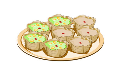 Nian Gao or year cake or Chinese New Year's cake on plate with white background. Isolated hand drawing vector illustration.
