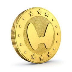 Thyroid shape engraved on gold coin isolated on a white background. 3d illustration. 3d rendering.