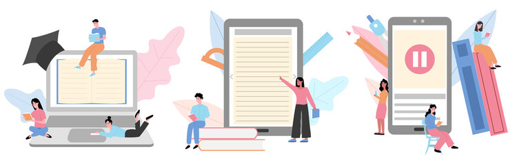 Set of student learning online.