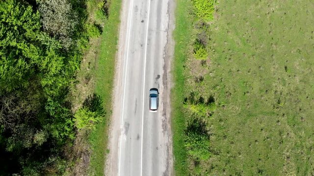 Aerial view of the landscapes of Ternopil region, highway m12, Ukraine