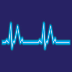 Neon heartbeat. Neon heart pulse graphic. Heartbeats cardiogram. EKG heart line. Vector illustration.
