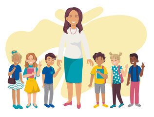 Obraz premium Teacher and multicultural school children group