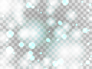 Glowing light on a transparent background. Glowing particles, magic glow. Sparkling light. Star dust. Design a template for banner, poster and greeting cards. Vector illustration