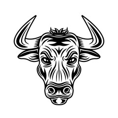 Bull head vector monochrome illustration in vintage style isolated on white background