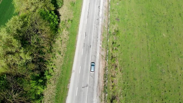 Aerial view of the landscapes of Ternopil region, highway m12, Ukraine