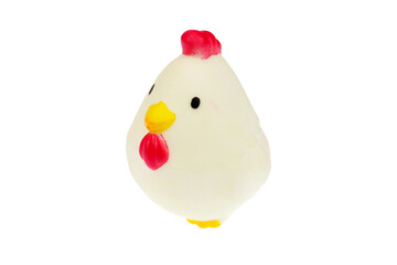 A toy chicken. On a white background, isolated.