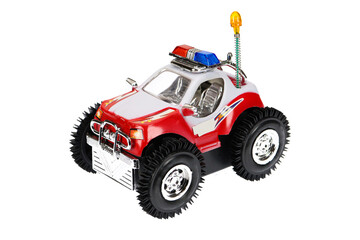 Fototapeta na wymiar A toy police car. On a white background, isolated.