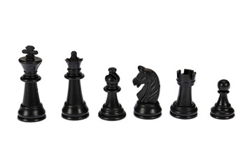 Black chess pieces. On a white background, isolated.