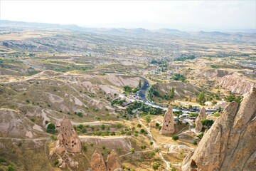 Fototapeta na wymiar Aerial View from Goreme Open Air Museum in Cappadocia, Turkey - トルコ カッパドキア ギョレメ国立公園