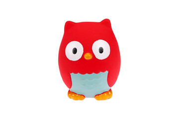 Red toy owl. On a white background, isolated.