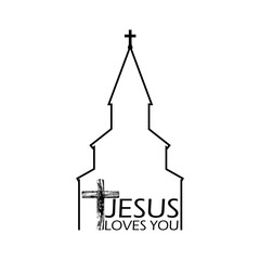 Christian cross and quote Jesus loves you icon isolated on white background