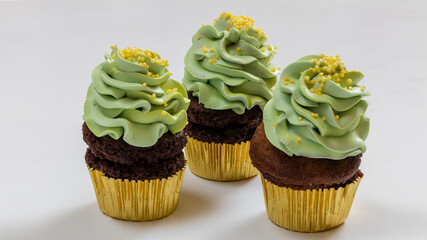 Cupcakes with cream and beautiful decoration