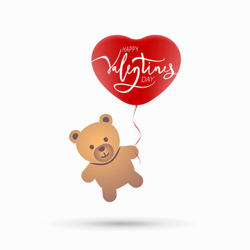 Toy bear with heart. Design for Valentines postcard, invitation. Vector illustration