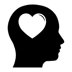Simple illustration of head with heart icon for St. Valentines Day