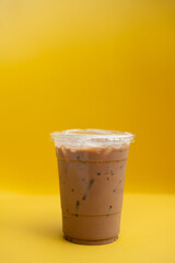 Iced mocha in take away plastic cup.