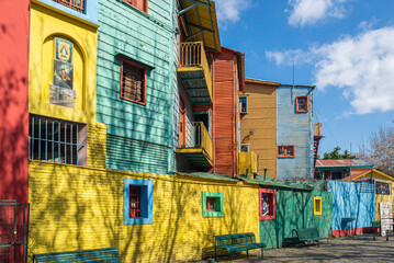 Typical houses in La Boca district in Buenos Aires, Argentina. La Boca is an old neighbourhood, a poor area of the city where you can still find the true city's spirit
