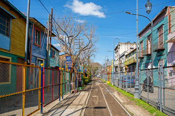 The old railway in La Boca, Buenos Aires, Argentina. La Boca is an old neighbourhood, a poor area...