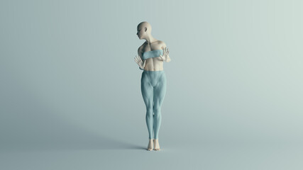 Futuristic Leaning Female Character in Turquoise Leggings and Small Top 3d illustration render