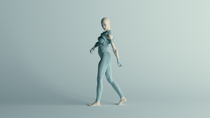 Futuristic Walking Female Character in Turquoise 3d illustration render