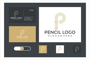 p pencil logo design and business card