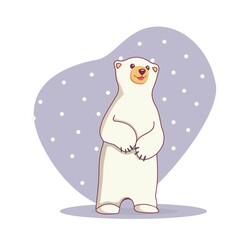 Arctic polar animal, cute white bear on blue background. Flat design.Vector Illustration. Polar bear cartoon character. Cute Polar Bear. Merry Christmas bear