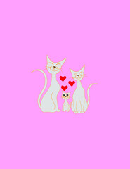 Famigliola di gatti felici con gattino in mezzo utile per copertina libro quaderno diario  poster cameretta 