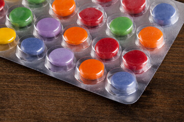 Pills in a bubble pack viewed at an angle