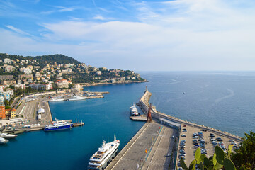 Obraz premium Aerial panorama of the Port of Nice and lighthouse, South of France