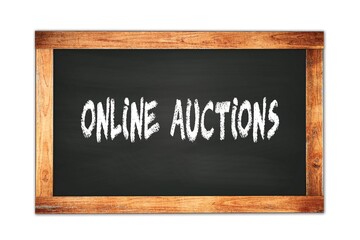 ONLINE  AUCTIONS text written on wooden frame school blackboard.