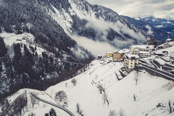 Aerial view of the bridge in tha sky at Campo Tartano in Valtellina, Italy