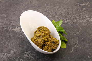 Green sauce pesto with basil