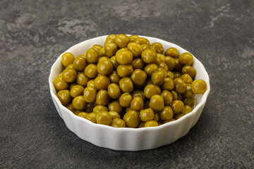 Marinated green pea in the bowl