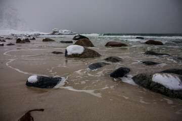 Winter in Bleik Beach, Lofoten Islands, Northern Norway