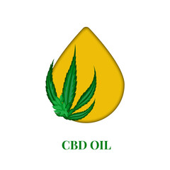 Cbd oil drop poster with cannabis plant leaf