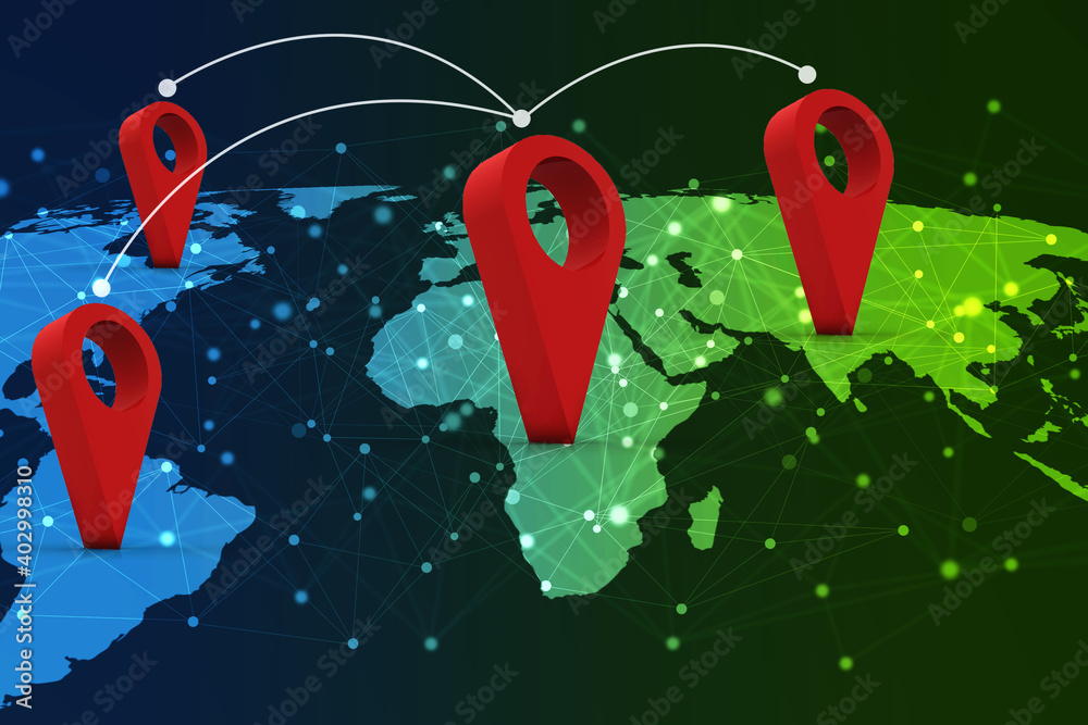 Poster 3d rendering red map pointer