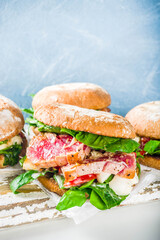 Various seafood and fish burgers assortment