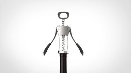 bottle opener and bottle white background one center front 3D Render