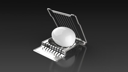 egg slicer and egg black background one center angled 3D Render