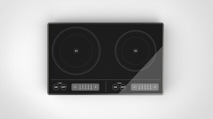 Electric cooktop black white background one center front 3D Render