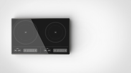 Electric cooktop black white background one left front 3D Render