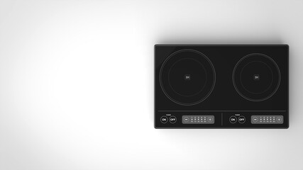 Electric cooktop black white background one right front 3D Render