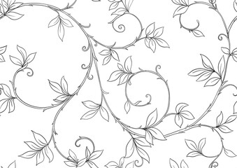 Floral Seamless pattern, background In art nouveau style, vintage, old, retro style. Outline vector illustration Isolated on white background..