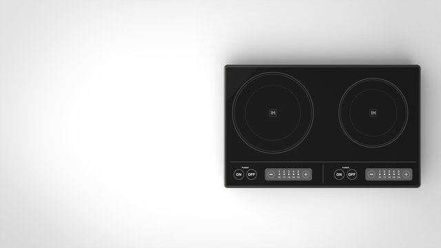 Electric cooktop black white background one right front 3D Render