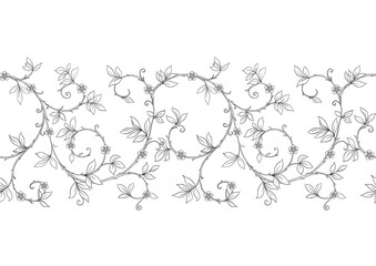 Floral Seamless pattern, background In art nouveau style, vintage, old, retro style. Outline vector illustration Isolated on white background..