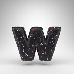 Letter W lowercase on white background. 3D letter with black terrazzo pattern texture.