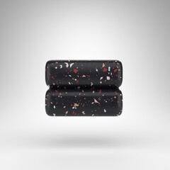 Equals symbol on white background. 3D sign with black terrazzo pattern texture.