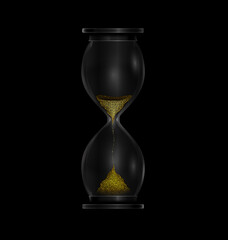 vector illustration dark background with black hourglass with golden sand