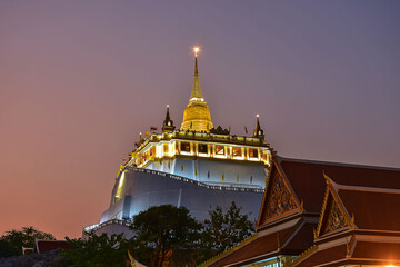 Golden Mountain at Wat SaKet Temple, A landmark of Bangkok, Thailand.